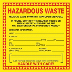 ACCUFORM DOT Hazardous Waste Handling Label: 6 in x 6 in, 6 in Label Wd, 6 in Label Ht, Paper, Label, 25 PK