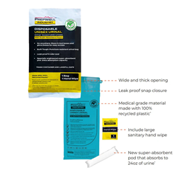 Disposable Urinal Bag with Super-Absorbent Pod - Unisex